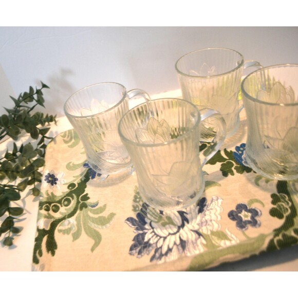 French Mugs Clear Canterbury Crocus Four 10 oz.Arcoroc - Picture 6 of 7